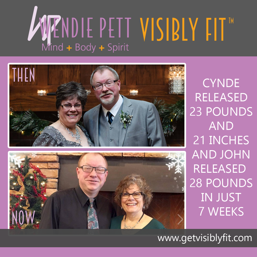 Before & after photos of John and Cynde showing their 28 and 23 pounds respective weight loss thanks to Wendie Pett, ND