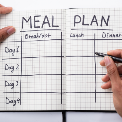 A weekly written meal planning notebook to represent the Visibly Fit™ with Wendie Pett, ND meal plan.