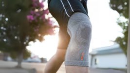 Close up of a knee wearing Incrediwear® wearable anti-inflammatory® therapy to represent how to get Visibly Fit™ with Wedie Pett, ND.